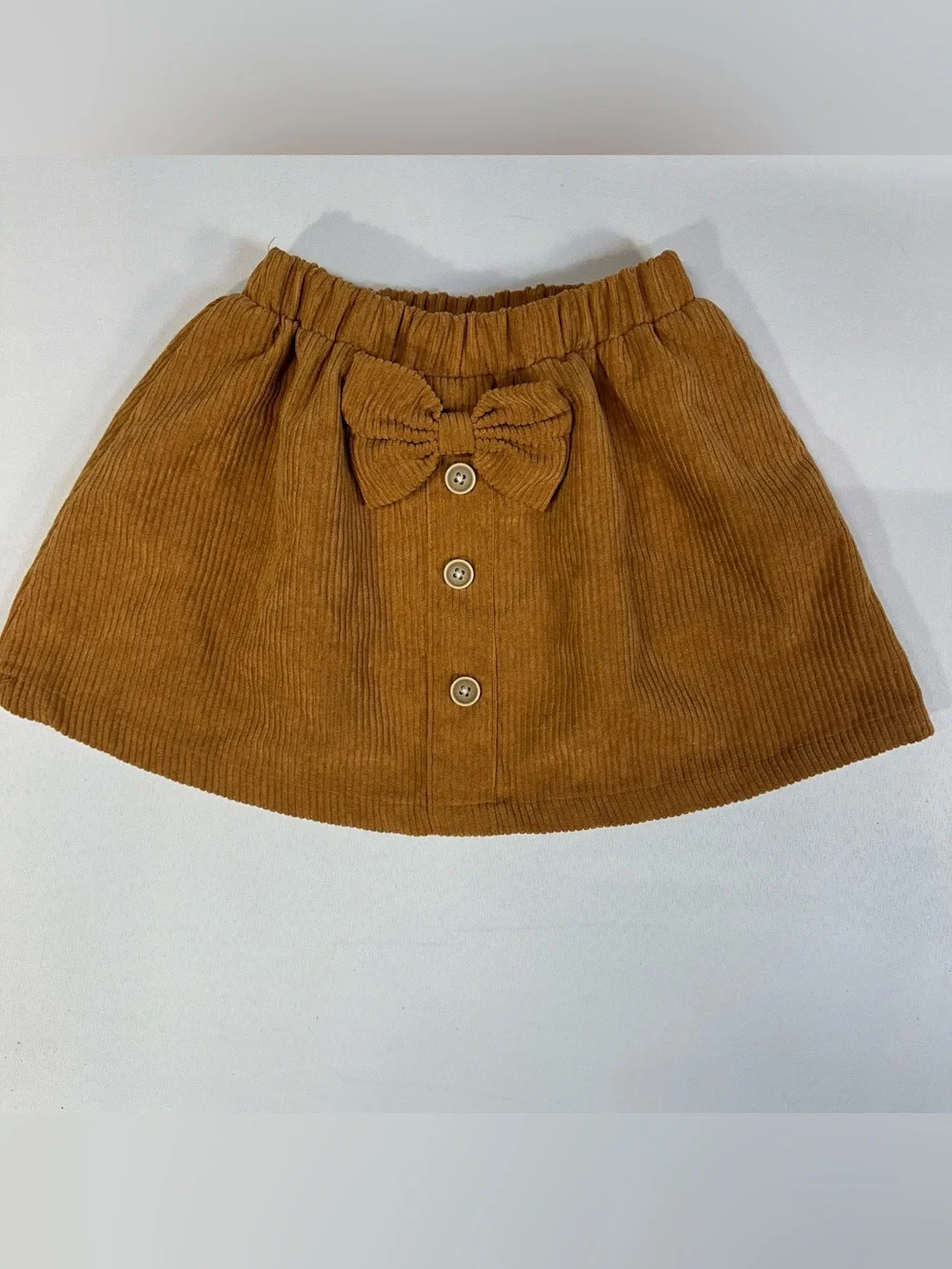 SHEIN Girls 2-3Y Brown Corduroy Bow Button Front Skirt